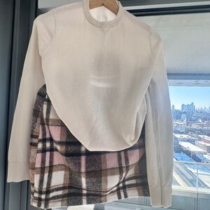 Bundle: Tan Uniqlo Shirt (Extra Size Small) + Pink & Brown Plaid Mini Skirt (Sma